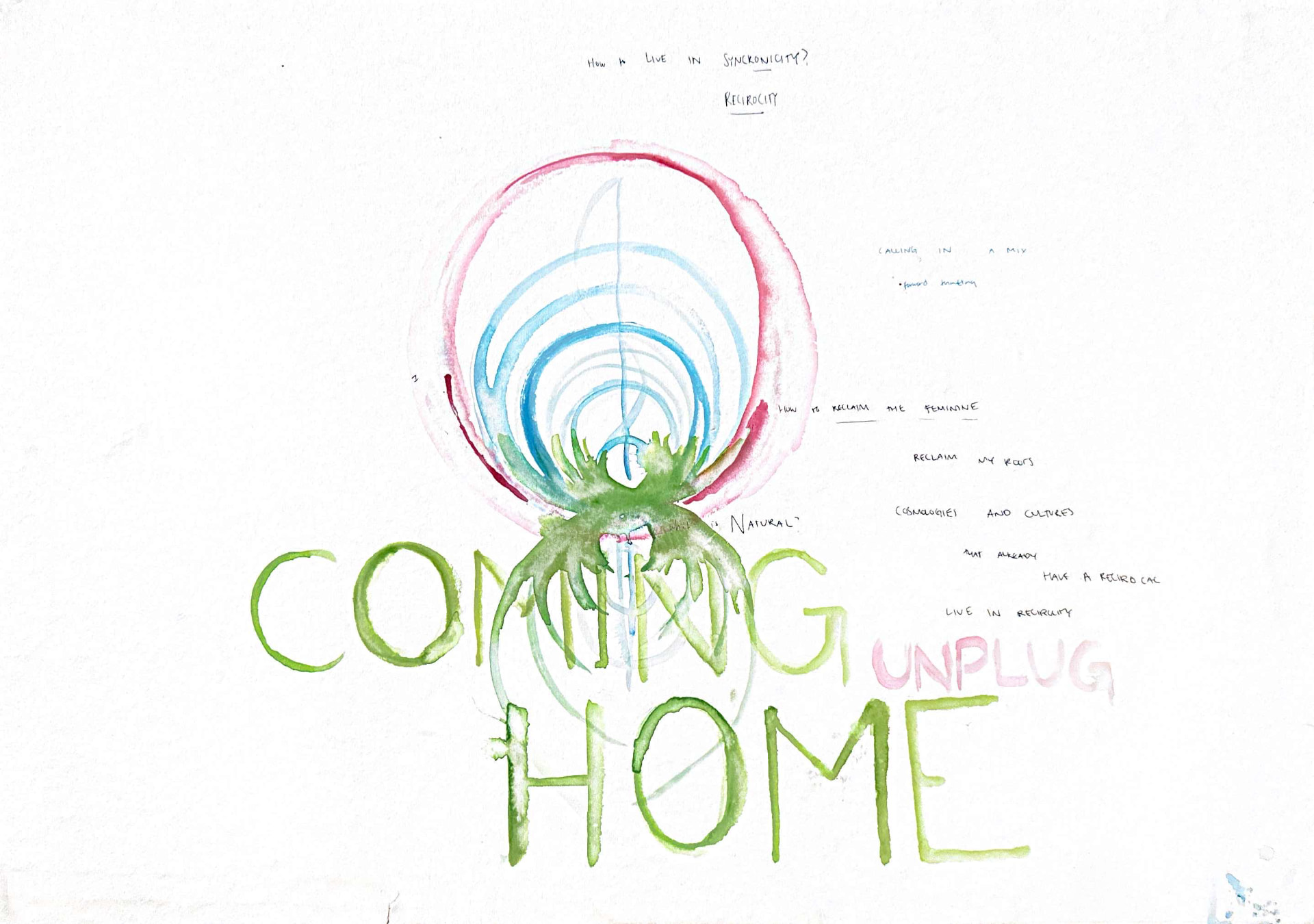 Coming Home, Unplug — Watercolor and ink on paper